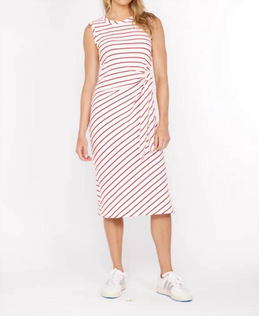 NEW MODODOC side tie midi tank dress in ivory & red stripe
